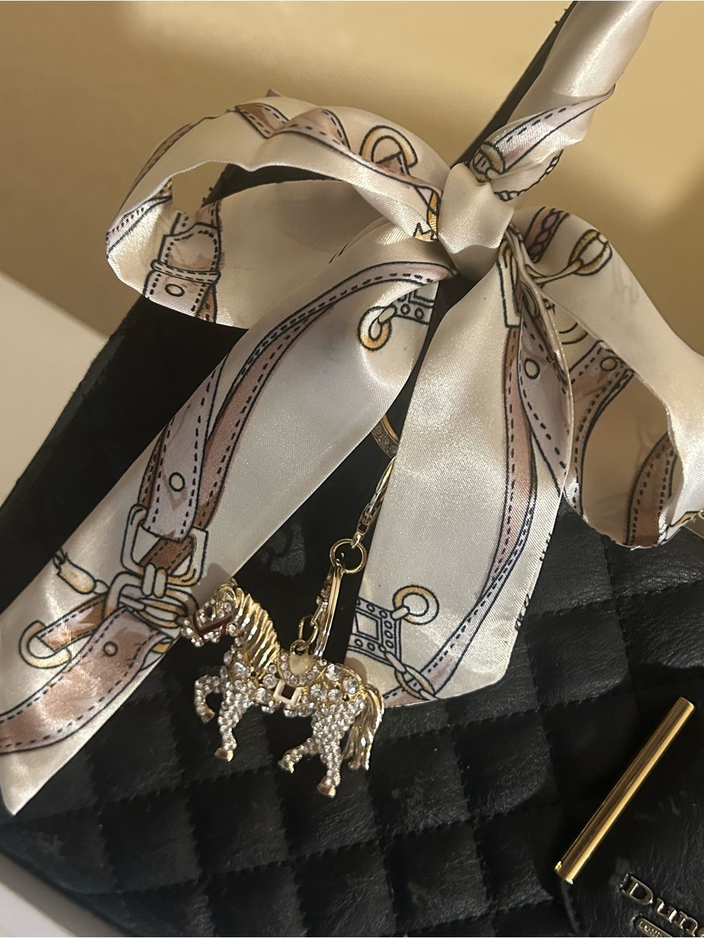 Twilly Silk Handbag Headband Neck Tie Scarf (1) Cream